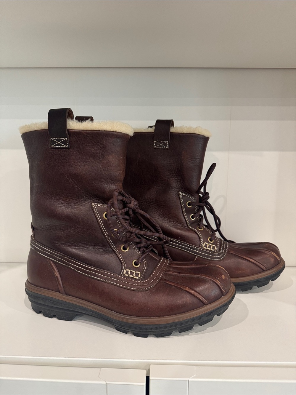 Cole Haan - Men's Brown Leather Lace-Up Winter Boots